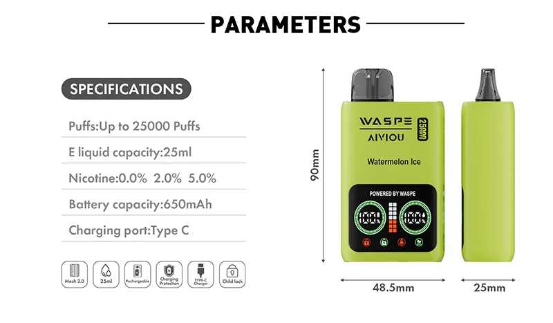 Japan-Hot-Sell-2024-New-Original-Factory-Disposable-Vape-Waspe-25000-25K-Puffs-with-10-Flavors-with-Child-Lock-VapeWASPE Aiviou 25000 Japan-Hot-Sell-2024-New-Original-Factory-Disposable-Vape-Waspe-25000-25K-Puffs-with-10-Flavors-with-Child-Lock-VapeWASPE Aiviou 25000