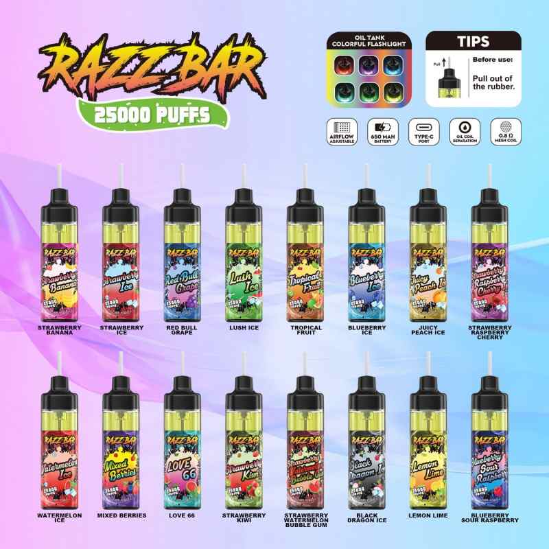 EU-Warehouse-Wholesale-Disposable-Vape-25000-10000-Puffs-E-Cigarette-Mesh-Coil-Vaper-Pen-Razz-Bar-25K-10K-PuffRAZZ BAR 25000